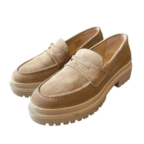 Portland Leather Goods Shoes - Portland Leather 8.5 Patina Chunky Zoe Platform Penny Loafers Lug Sole Beige Tan